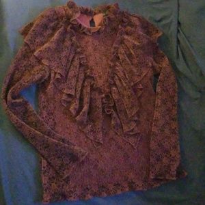 NWT ELLI WHITE LACE RUFFLE LONG SLEEVE BLOUSE SZ S